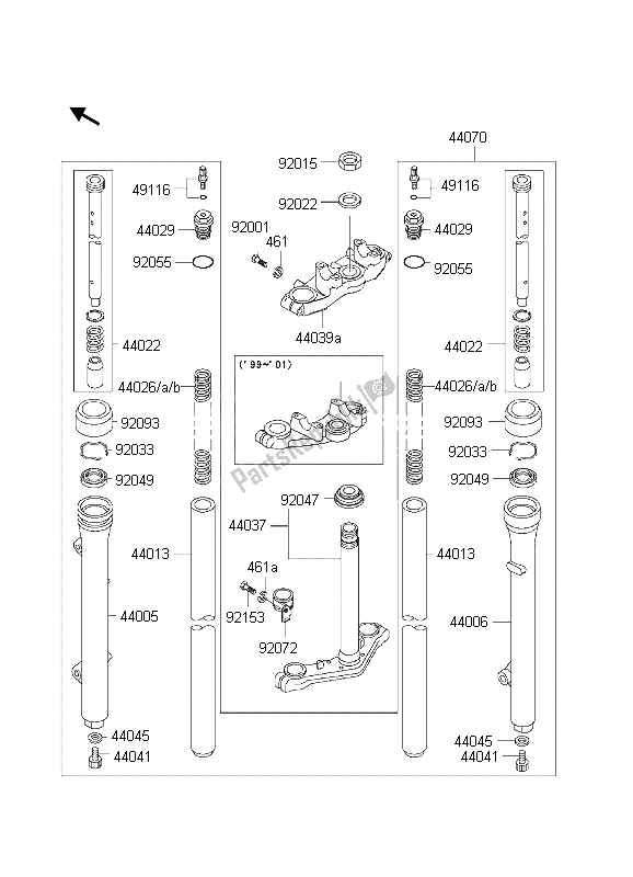 Tutte le parti per il Forcella Anteriore del Kawasaki KX 60 2002