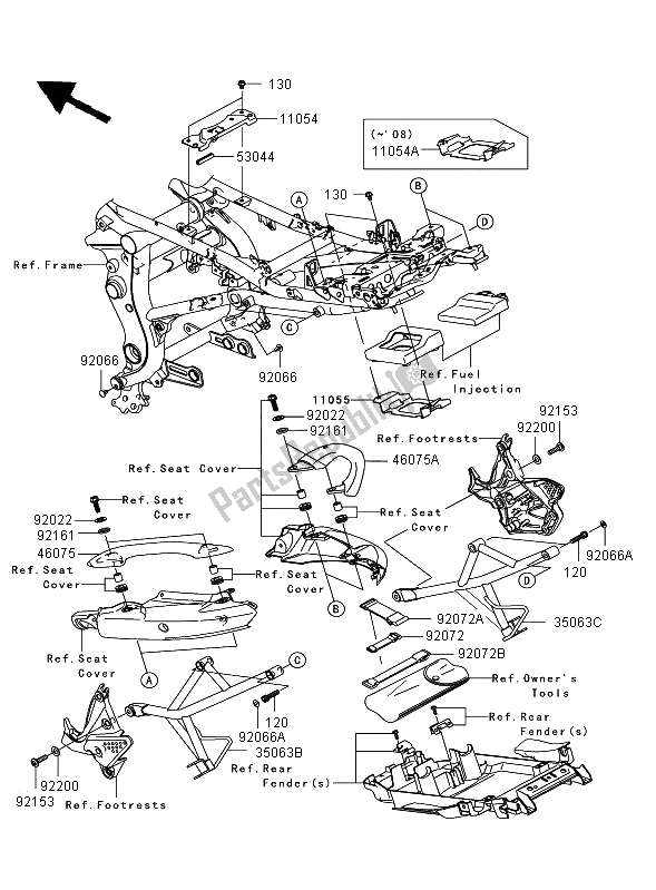 All parts for the Frame Fittings of the Kawasaki Versys ABS 650 2008