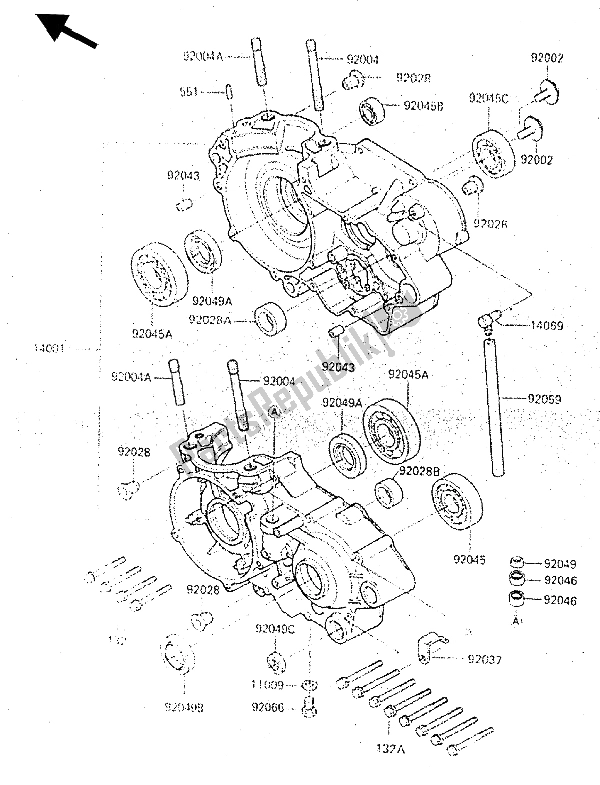 Todas as partes de Bloco Do Motor do Kawasaki KX 500 1987