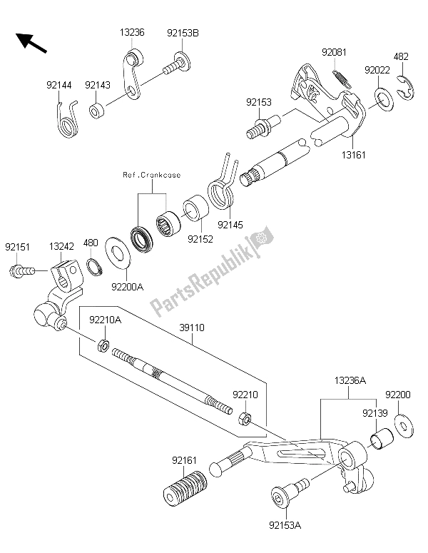 All parts for the Gear Change Mechanism of the Kawasaki Z 1000 ABS 2015