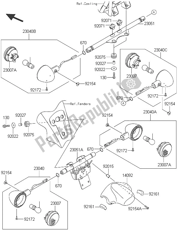 Toutes les pièces pour le Clignotants du Kawasaki Vulcan 1700 Voyager ABS 2016