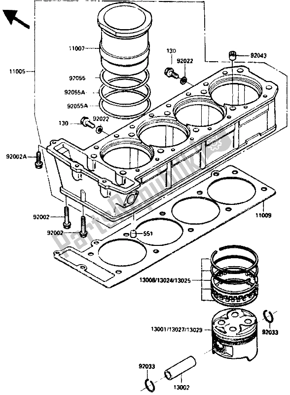 Tutte le parti per il Cilindro E Pistone (zx750ge006884) del Kawasaki GPZ 750R 1985