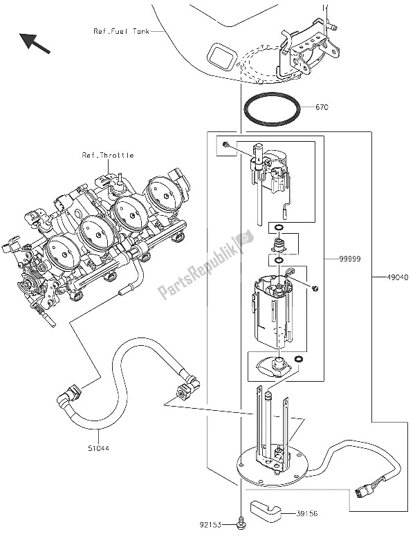 All parts for the Fuel Pump of the Kawasaki Ninja ZX 6R 600 2016