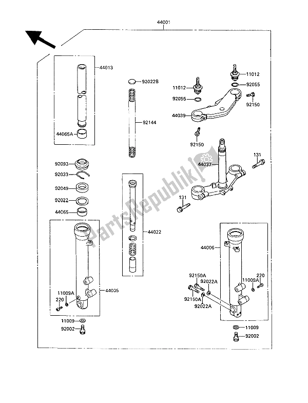 Tutte le parti per il Forcella Anteriore del Kawasaki KR 1 2 250 1989