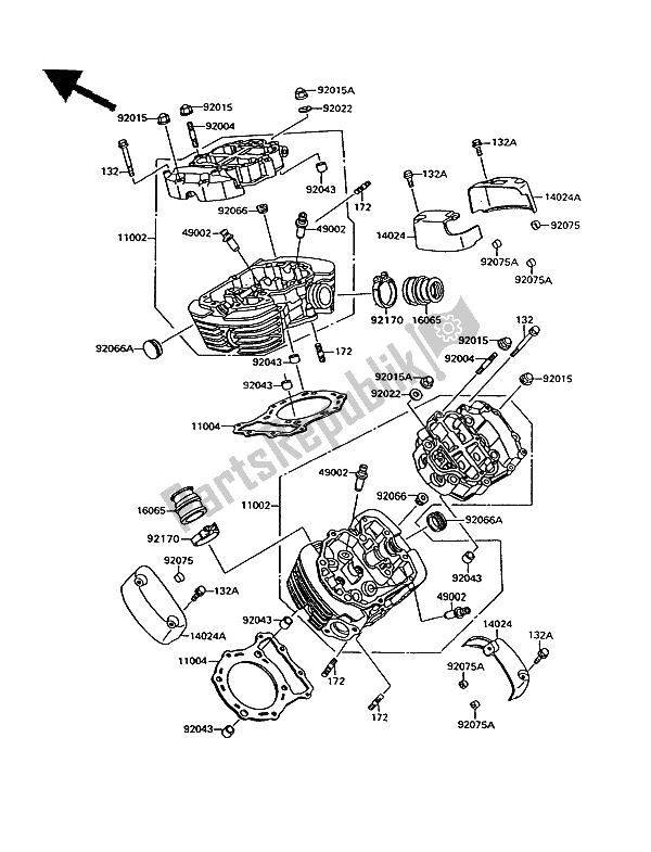 Alle onderdelen voor de Cilinderkop van de Kawasaki VN 15 1500 1994