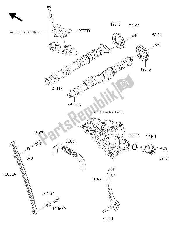Toutes les pièces pour le Arbre (s) à Cames Et Tendeur du Kawasaki Ninja ZX 6R ABS 600 2015