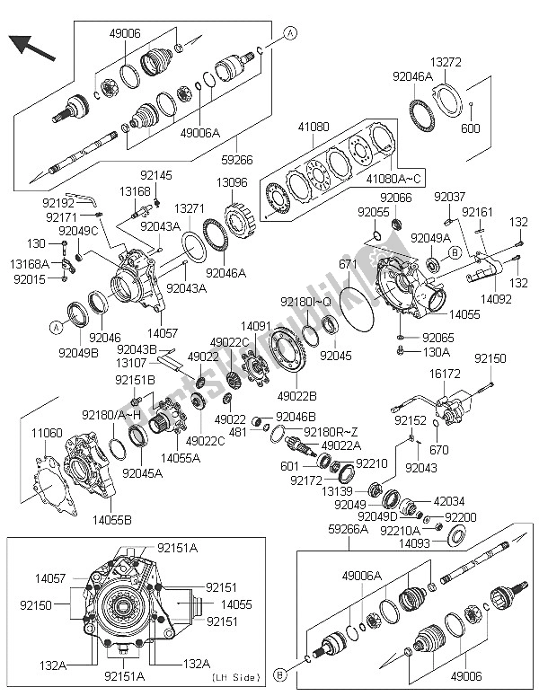 All parts for the Drive Shaft Front of the Kawasaki Brute Force 750 4X4I EPS 2016