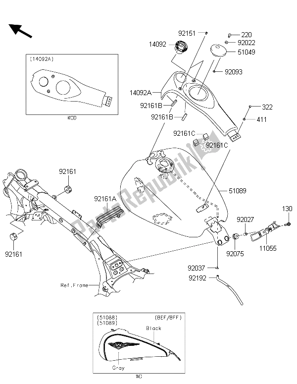 Toutes les pièces pour le Réservoir D'essence du Kawasaki Vulcan 1700 Voyager ABS 2015