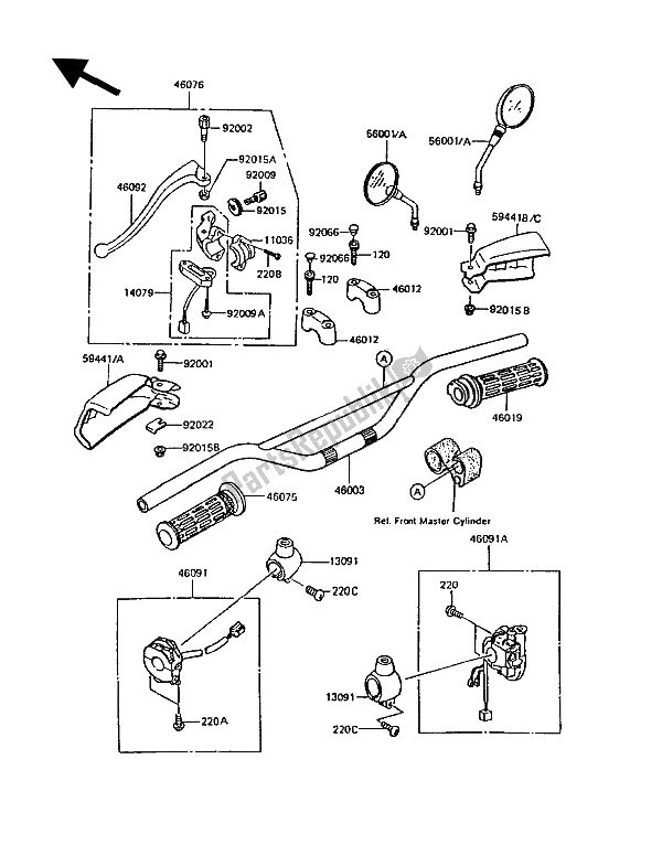 All parts for the Handlebar of the Kawasaki KMX 200 1991