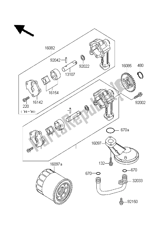 Tutte le parti per il Pompa Dell'olio del Kawasaki KLE 500 1996