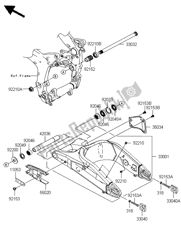 All parts for the Swingarm of the Kawasaki Ninja ZX 6R 600 2008