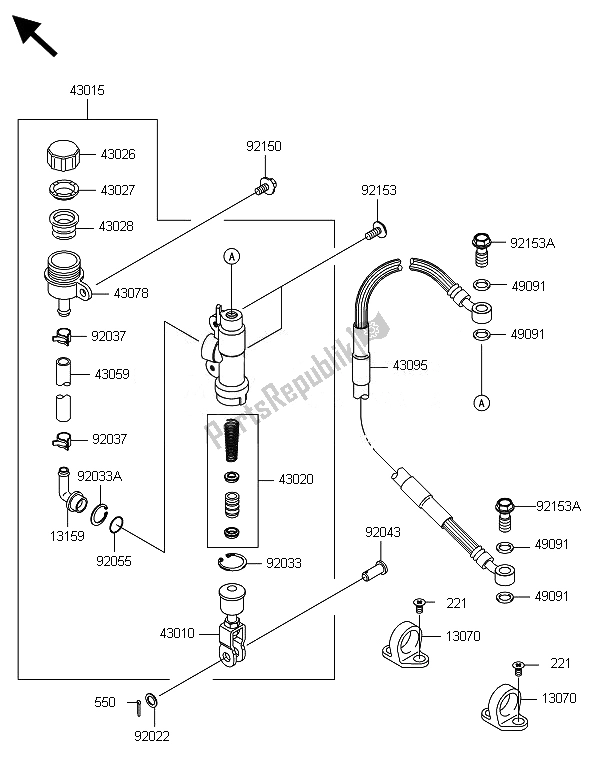 All parts for the Rear Master Cylinder of the Kawasaki KX 85 LW 2014