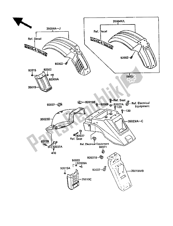 Toutes les pièces pour le Ailes du Kawasaki KLR 650 1989