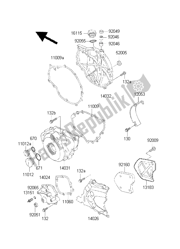 Tutte le parti per il Coperchio Del Motore del Kawasaki KLE 500 2001