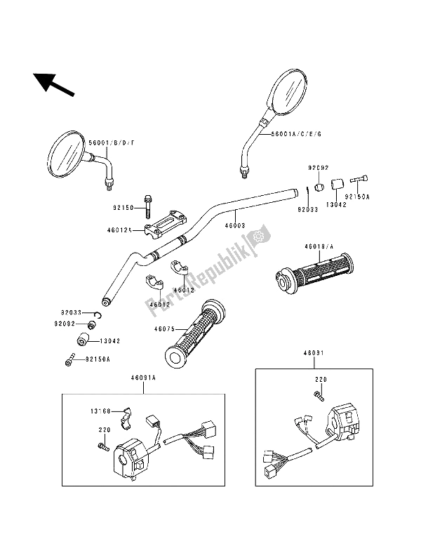 Todas as partes de Guidão do Kawasaki Zephyr 1100 1993
