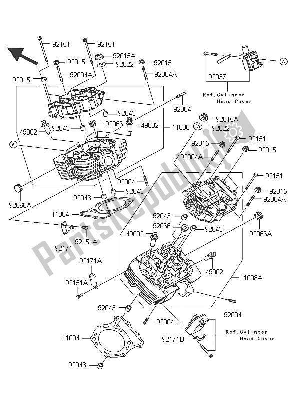 All parts for the Cylinder Head of the Kawasaki VN 1600 Mean Streak 2005