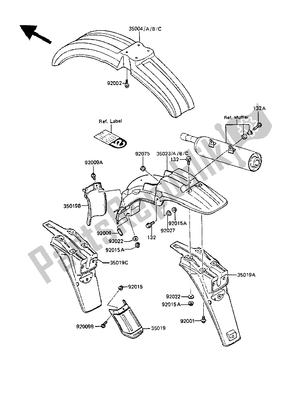 Tutte le parti per il Parabordi del Kawasaki KMX 125 1988