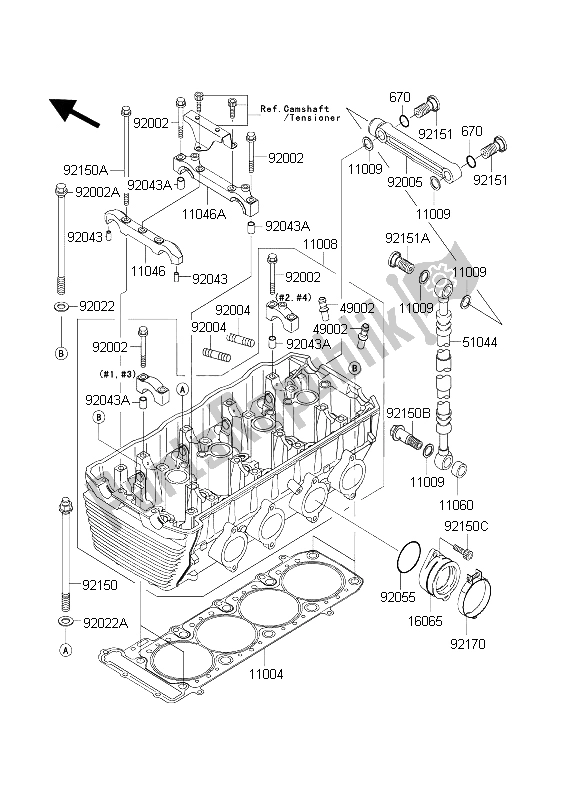 All parts for the Cylinder Head of the Kawasaki ZXR 1200S 2004