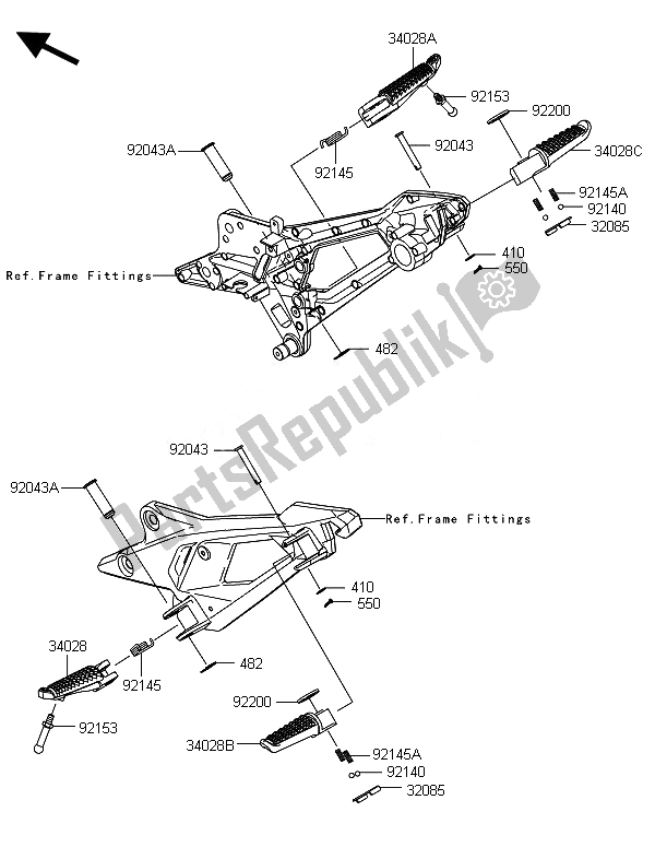 Alle onderdelen voor de Voetsteunen van de Kawasaki Z 800 ABS BEF 2014