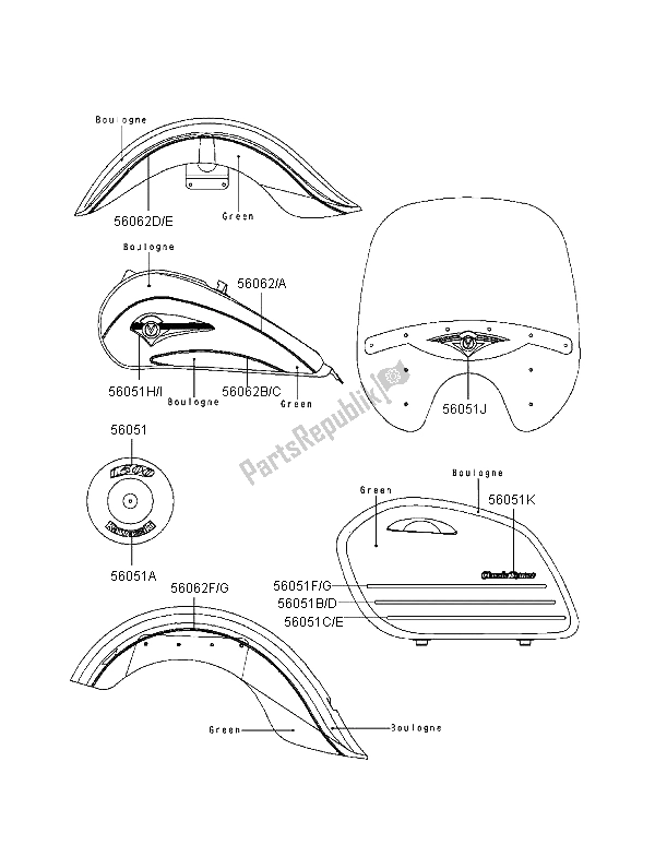 All parts for the Decals of the Kawasaki VN 1500 Classic Tourer 1998