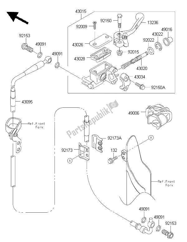 All parts for the Front Master Cylinder of the Kawasaki KX 85 LW 2015