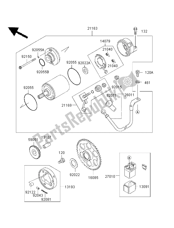 All parts for the Starter Motor of the Kawasaki Ninja ZX 6R 600 1997
