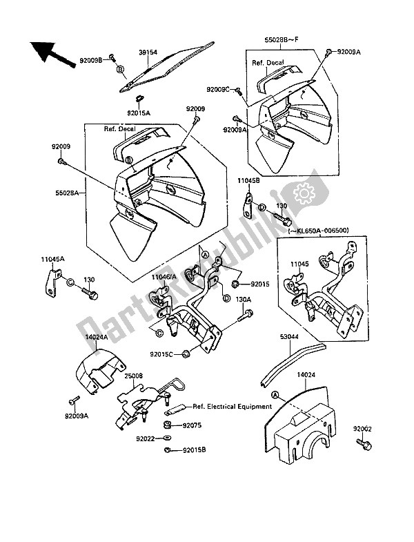 Alle onderdelen voor de Motorkap van de Kawasaki KLR 650 1987