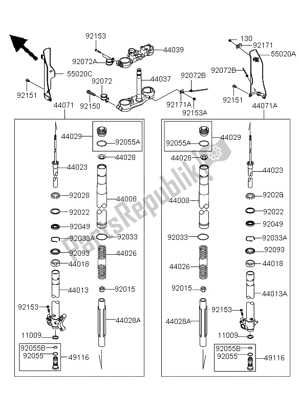 All parts for the Front Fork of the Kawasaki KLX 250 2012