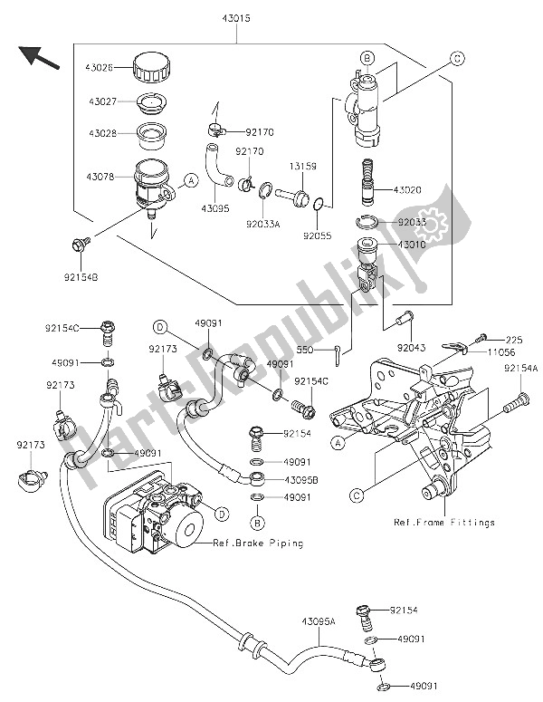 All parts for the Rear Master Cylinder of the Kawasaki Z 800 ABS 2016