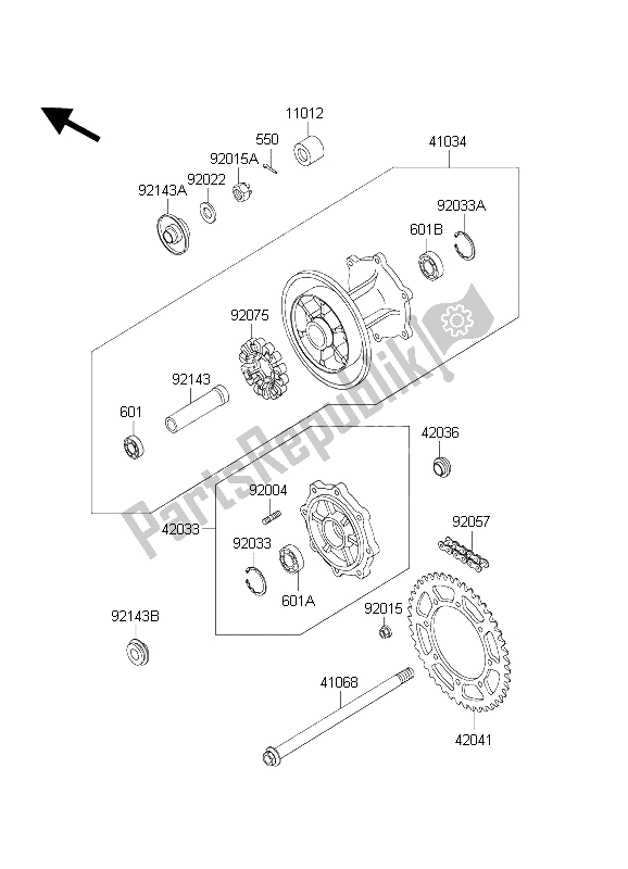 Tutte le parti per il Mozzo Posteriore del Kawasaki KLE 500 2003