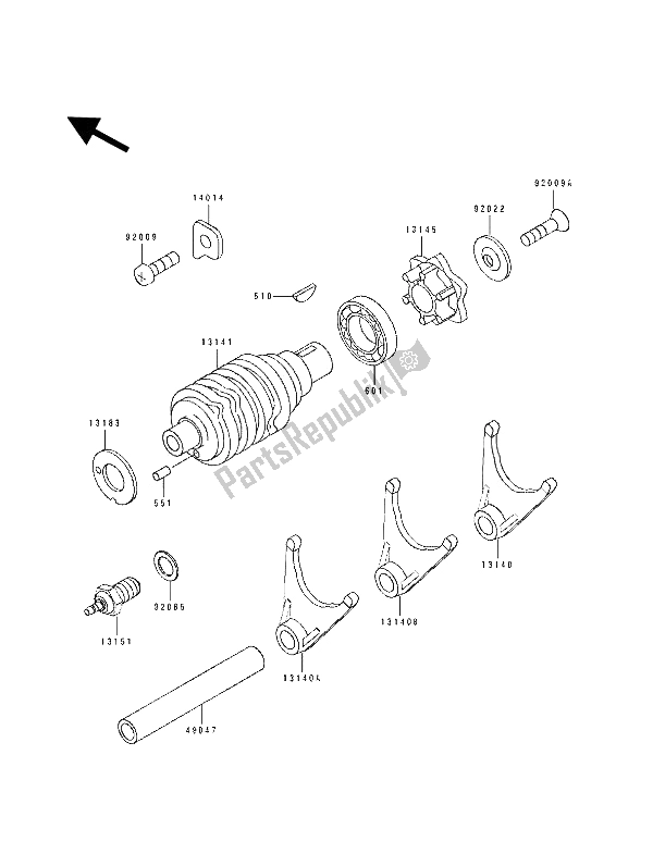 All parts for the Change Drum & Shift Fork of the Kawasaki KDX 125 1993