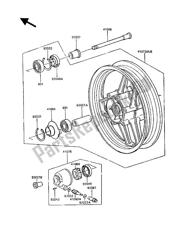 All parts for the Front Hub of the Kawasaki GPZ 900R 1986