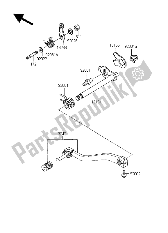 All parts for the Gear Change Mechanism of the Kawasaki KMX 125 SW 1995