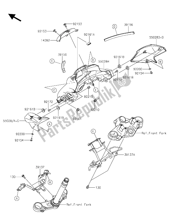 All parts for the Cowling of the Kawasaki Z 250 SL 2015