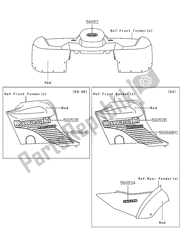Wszystkie części do Kalkomanie (czerwone) Kawasaki KVF 360 4X4 2005