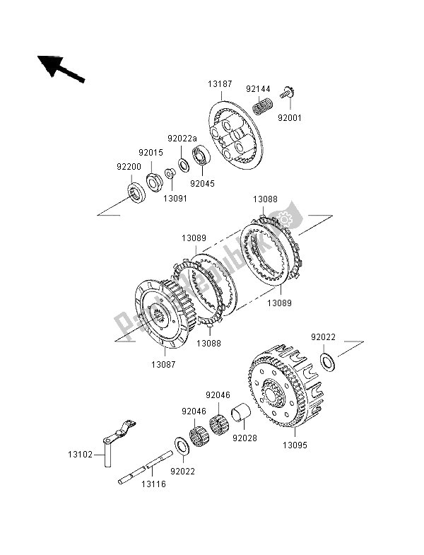 All parts for the Clutch of the Kawasaki KX 125 1996