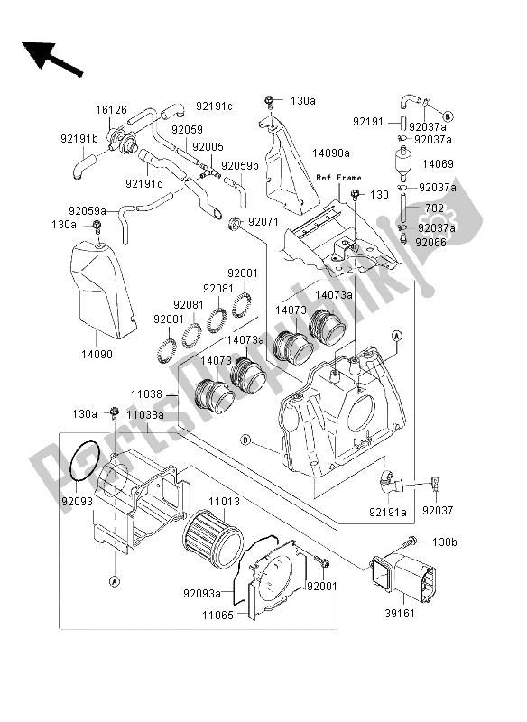 All parts for the Air Cleaner of the Kawasaki ZRX 1200 2003