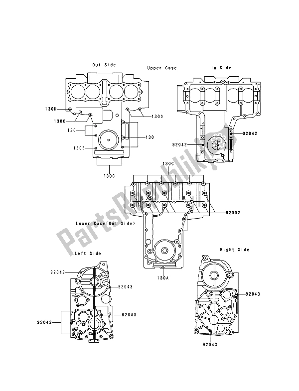 All parts for the Crankcase Bolt Pattern of the Kawasaki Zephyr 750 1991