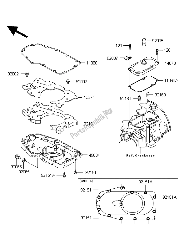 All parts for the Breather Cover & Oil Pan of the Kawasaki W 650 2004