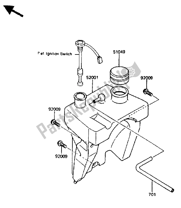 Alle onderdelen voor de Olie Tank van de Kawasaki KMX 200 1988