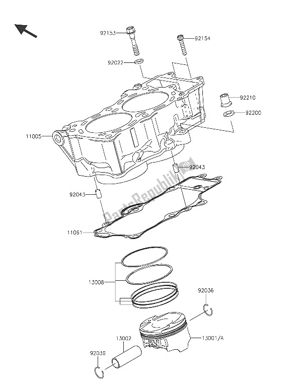 All parts for the Cylinder & Piston(s) of the Kawasaki ER 6F 650 2016