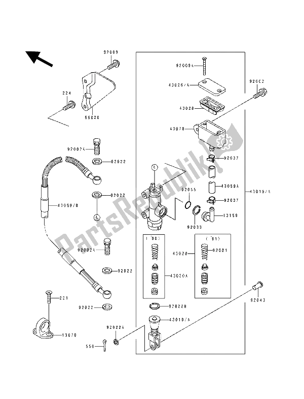 Tutte le parti per il Pompa Freno Posteriore del Kawasaki KX 250 1991
