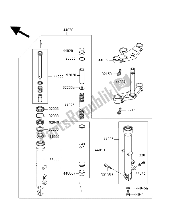 All parts for the Front Fork of the Kawasaki Zephyr 550 1997