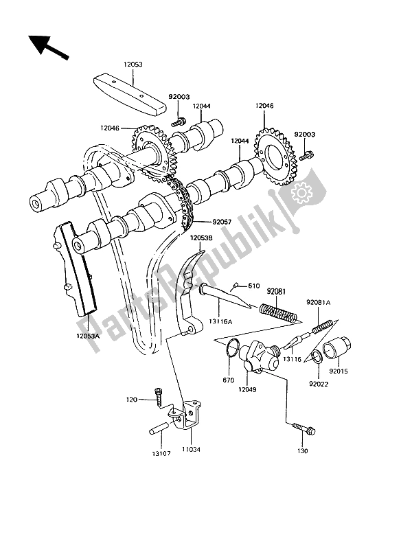 Alle onderdelen voor de Nokkenas (sen) En Spanner van de Kawasaki GT 550 1994