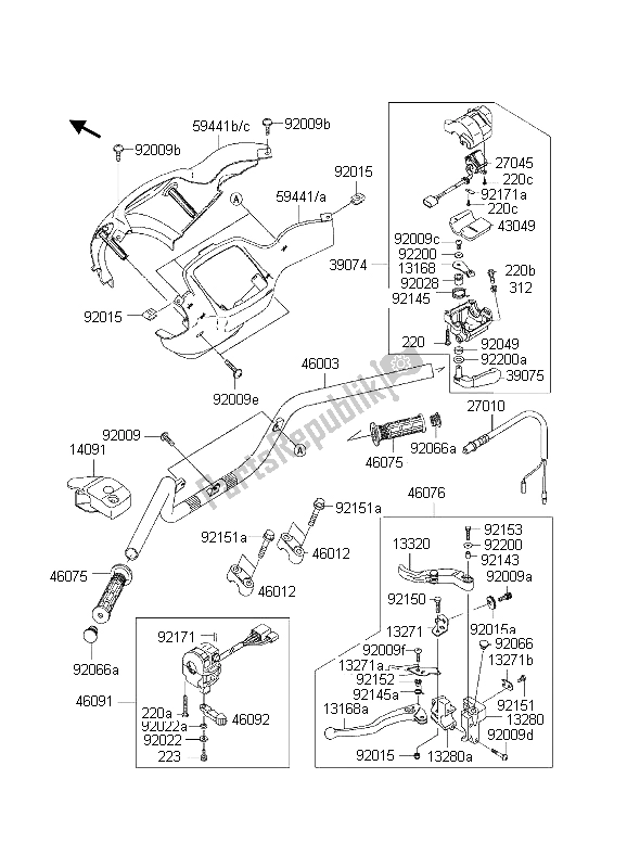 All parts for the Handlebar of the Kawasaki KVF 650 4X4 2003