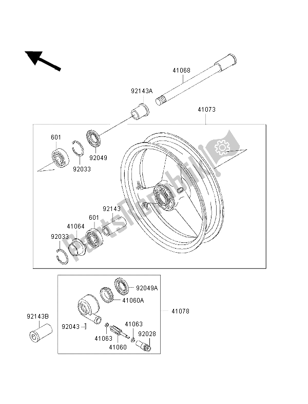 Tutte le parti per il Mozzo Anteriore del Kawasaki ZRX 1100 1998