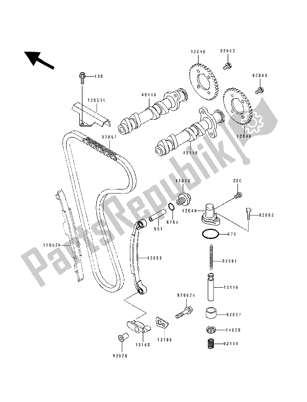 Alle onderdelen voor de Nokkenas (sen) En Spanner van de Kawasaki EL 250E 1991