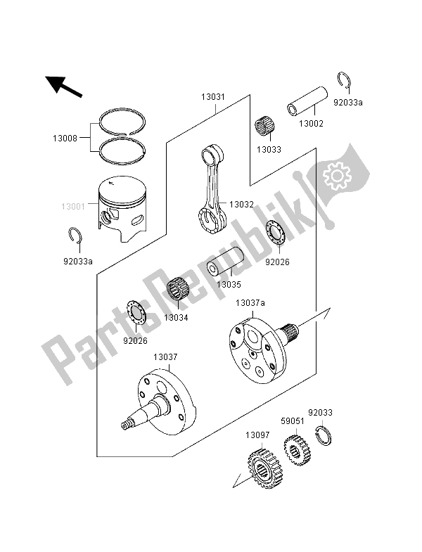 All parts for the Crankshaft & Piston of the Kawasaki KX 250 2000