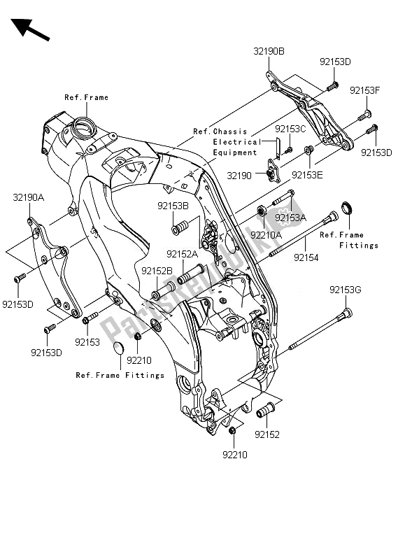 All parts for the Engine Mount of the Kawasaki Ninja ZX 10R 1000 2010