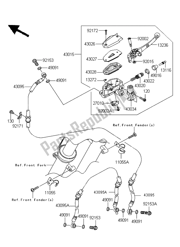 All parts for the Front Master Cylinder of the Kawasaki ER 6N 650 2009